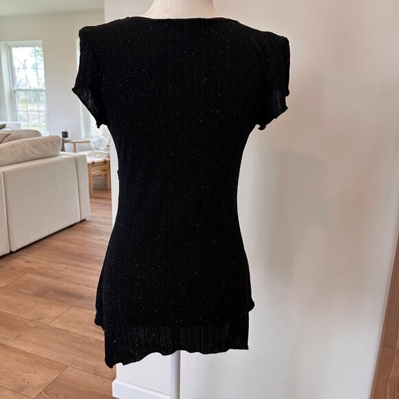 Onyx Nite | Medium Black Glitter Square Neck Top Fairy Witchy Feminine Club - Picture 8 of 11